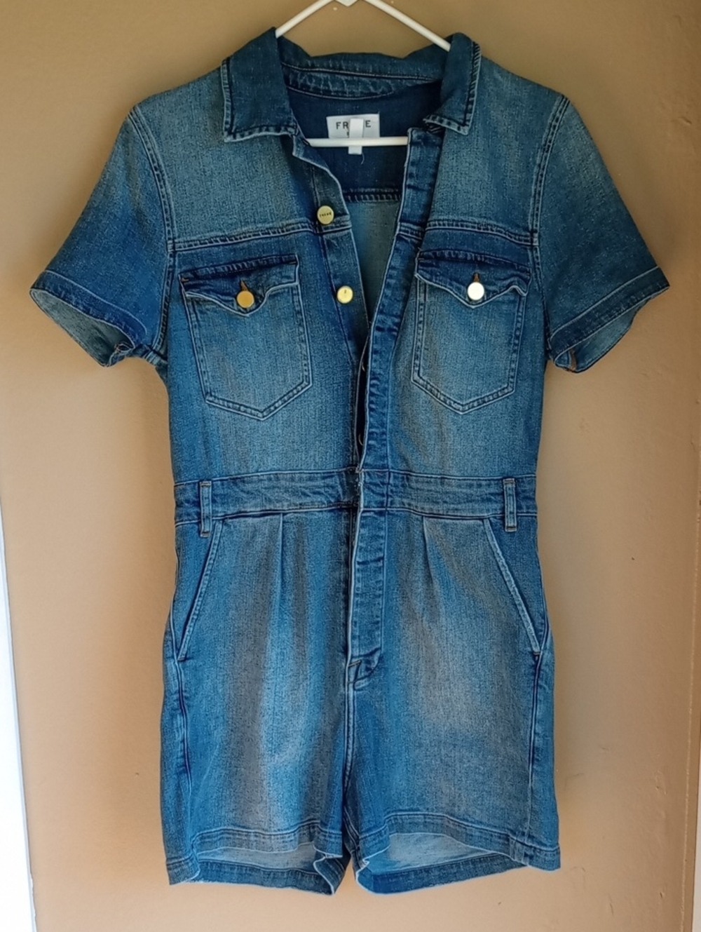 Frame Denim Button Up Utility Jean Romper Size M
